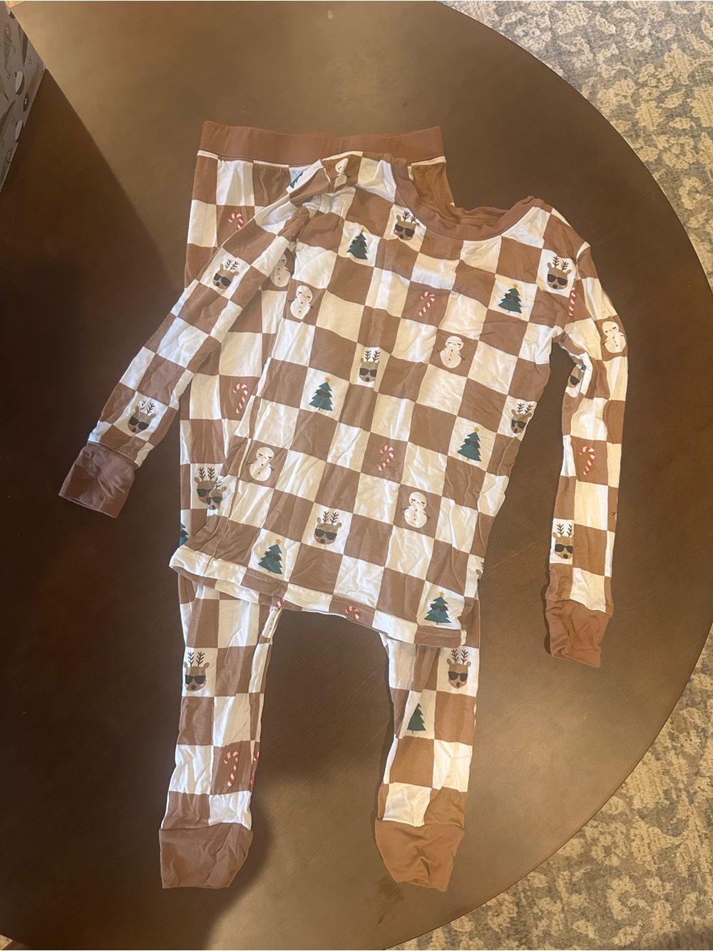 Little Sleepies Brown & White Check Holiday Footed One-Piece